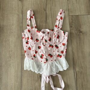 Dolls Kill X Strawberry Shortcake Meadow Greeting Corset Top Small S Lace Up